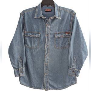 Craftsman men's cotton denim blue jean button down shirt M